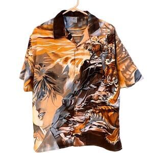 Claudio Nucci Tiger Anime all over button up shirt Size Large